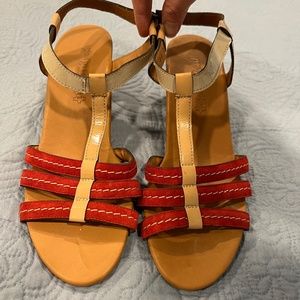 Paul Green Phoenix Wedge Sandal Nude/Red Size 9